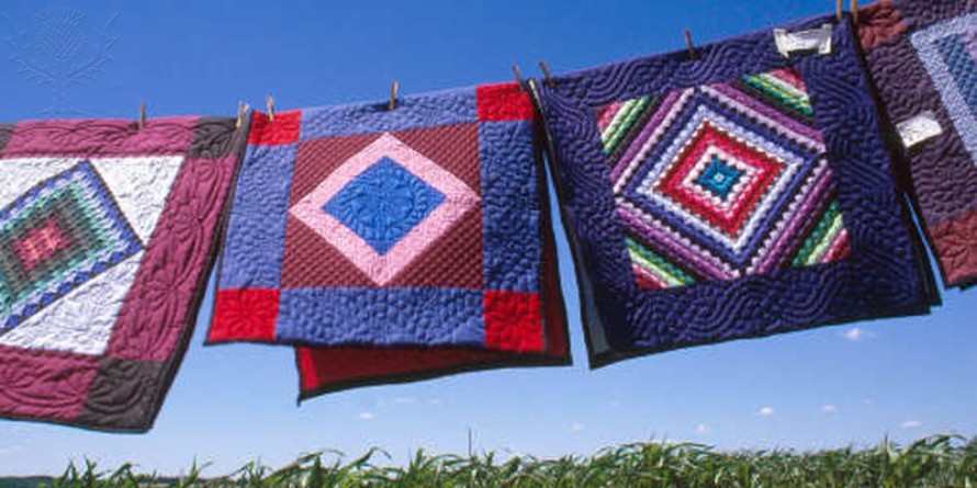 Quilts on clothesline